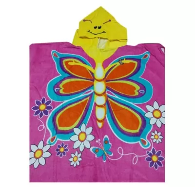 Butterfly Kids Hooded Poncho Cotton Bath Towel