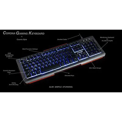 Cosmic Byte CB-GK-02 Corona Wired Gaming Keyboard 7 Color RGB Backlit With Effects Anti Ghosting Black