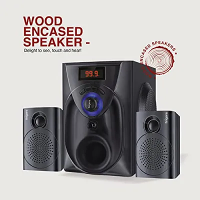 FINGERS Challenger Wood Encased Multimedia 2.1 Speaker 18 W Stereo Powerful Bass Bluetooth FM USB SD AUX RCA Remote Control
