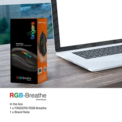 FINGERS RGB-Breathe Wired Mouse with Advance Optical Technology and Breathing RGB LED Lights