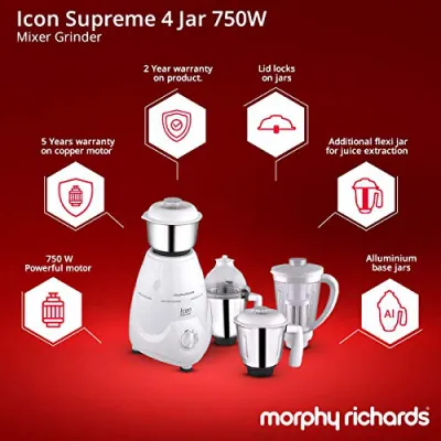 Morphy Richards 640055 Icon Supreme Mixer Grinder With 4 Jar 750W White