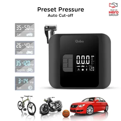 Qubo Smart Tyre Inflator PRO for Cars and Bikes Black