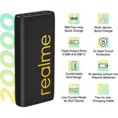 Realme 20000mAh Power Bank 2 18W Quick Charge 2.0 Power Delivery 2.0 2 Black