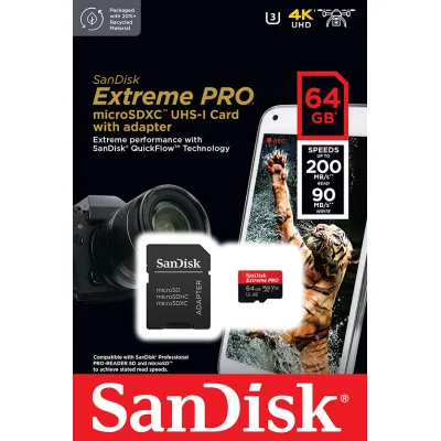 SanDisk Extreme Pro 200MB for Drones Go Pro 64GB