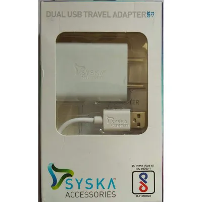 Syska Dual USB Travel Adapter TC 3AD White