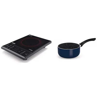 Usha CJ2000XPC Cook Joy 2000-Watt Induction Cooktop Black With Treo by Milton Granito Induction Saucepan 16 cm Blue